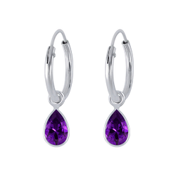 4x6mm Pear Cubic Zirconia Silver Charm Hoop Earrings - Wholesale - 2451