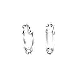 Silver Safety Pin Hoop Earrings - 4049