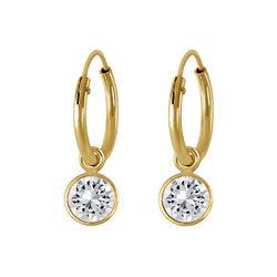 4mm Round Cubic Zirconia Silver Charm Hoop Earrings - 2415 4mm Round Cubic Zirconia Silver Charm Hoop Earrings - 2415