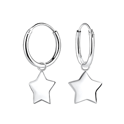 Silver Star Charm Hoop Earrings - Wholesale - 2626 Silver Star Charm Hoop Earrings - Wholesale - 2626