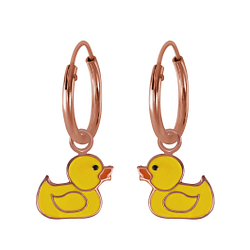 Silver Duck Charm Hoop Earrings - 2713