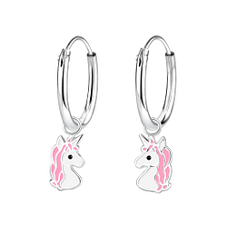 Silver Unicorn Charm Hoop Earrings - 2432 Silver Unicorn Charm Hoop Earrings - 2432