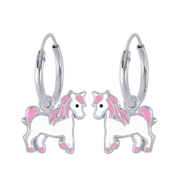 Silver Unicorn Charm Hoop Earrings - 2386 Silver Unicorn Charm Hoop Earrings - 2386