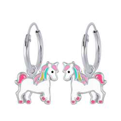 Silver Unicorn Charm Hoop Earrings - 2389 Silver Unicorn Charm Hoop Earrings - 2389