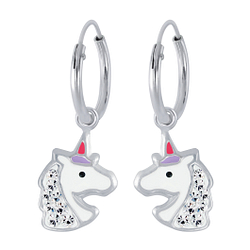 Silver Unicorn Charm Hoop Earrings - 2503