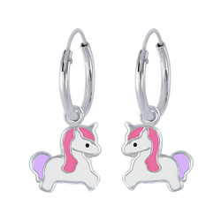 Silver Unicorn Charm Hoop Earrings - 2375 Silver Unicorn Charm Hoop Earrings - 2375