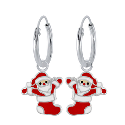 Silver Santa Charm Hoop Earrings - 2704 Silver Santa Charm Hoop Earrings - 2704