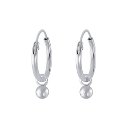3mm Silver Ball Charm Hoop Earrings - 2611