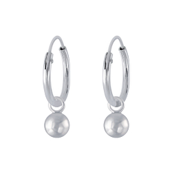4mm Silver Ball Charm Hoop Earrings - 2614