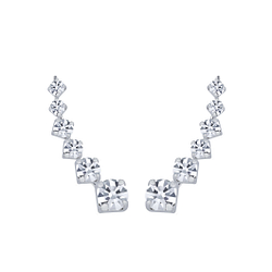 Silver Curved Line Crystal Ear Climbers - 2855