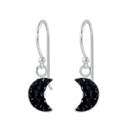 Silver Half Moon Crystal Earrings - 2822