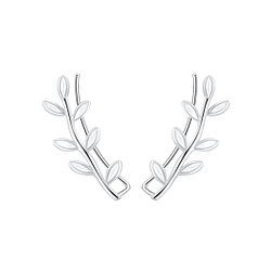 Silver Olive Branch Ear Climbers - 2920