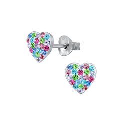 Silver Heart Crystal Stud Earrings - 3071