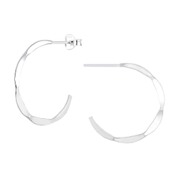 Silver Hammered Half Hoop Stud Earrings - 2801