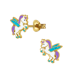 Silver Winged Unicorn Stud Earrings - 3056
