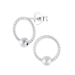 Silver Ball And Twisted Circle Stud Earrings - 2798 Silver Ball And Twisted Circle Stud Earrings - 2798
