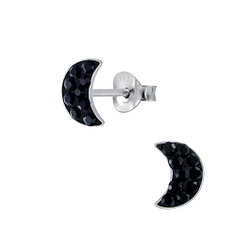 Silver Half Moon Crystal Stud Earrings - 2871
