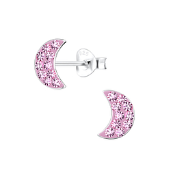 Silver Half Moon Crystal Stud Earrings - Wholesale - 2871