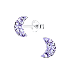 Silver Half Moon Crystal Stud Earrings - Wholesale - 2871