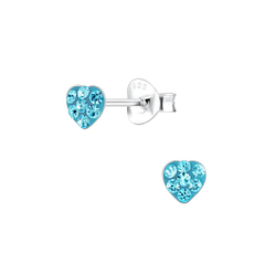 Silver Heart Crystal Stud Earrings - 2995