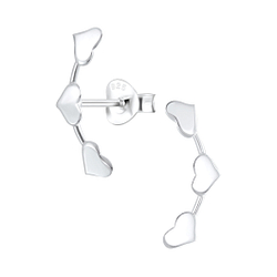 Silver Triple Heart Stud Earrings - 2892