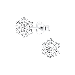 Silver Snowflake Crystal Stud Earrings - 2901
