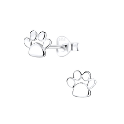 Silver Paw Print Stud Earrings - 2896