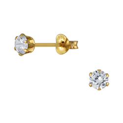 4mm Round Cubic Zirconia Silver Stud Earrings - 2859
