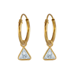 4mm Triangle Cubic Zirconia Silver Charm Hoop Earrings - 2923