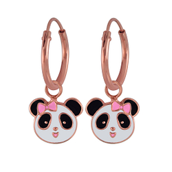 Silver Panda Charm Hoop Earrings - 2982