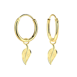 Silver Leaf Charm Hoop Earrings - 3061