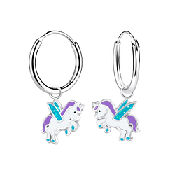 Silver Winged Unicorn Charm Hoop Earrings - 3058 Silver Winged Unicorn Charm Hoop Earrings - 3058