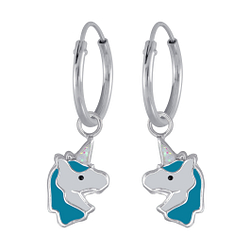 Silver Unicorn Charm Hoop Earrings - 2952 Silver Unicorn Charm Hoop Earrings - 2952