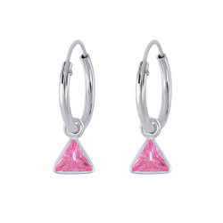 4mm Triangle Cubic Zirconia Silver Charm Hoop Earrings - Wholesale - 2800