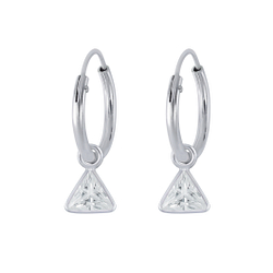 4mm Triangle Cubic Zirconia Silver Charm Hoop Earrings - 2800