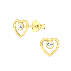Silver Heart Crystal Stud Earrings - 3132