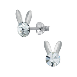 Silver Rabbit Crystal Stud Earrings - 3085