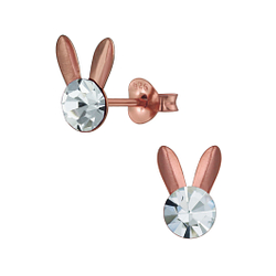 Silver Rabbit Crystal Stud Earrings - 3087