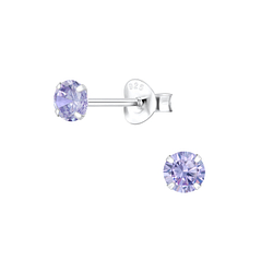 4mm Round Cubic Zirconia Silver Stud Earrings - 3163