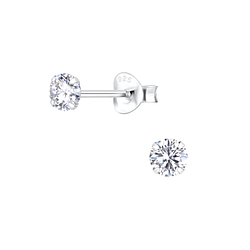 4mm Round Cubic Zirconia Silver Stud Earrings - 3163