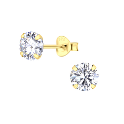 6mm Round Cubic Zirconia Silver Stud Earrings - 3168