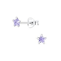 4mm Star Cubic Zirconia Silver Stud Earrings - 1348