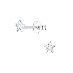 4mm Star Cubic Zirconia Silver Stud Earrings - 1348