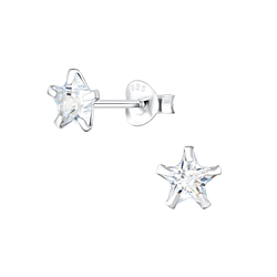 6mm Star Cubic Zirconia Silver Stud Earrings - 1349
