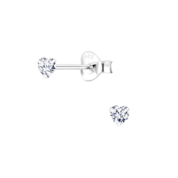 3mm Heart Cubic Zirconia Silver Stud Earrings - 1340