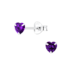 4mm Heart Cubic Zirconia Silver Stud Earrings - Wholesale - 1341
