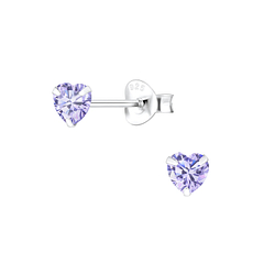 4mm Heart Cubic Zirconia Silver Stud Earrings - 1341