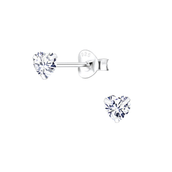 4mm Heart Cubic Zirconia Silver Stud Earrings - 1341