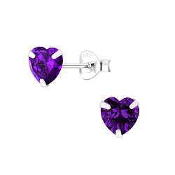 6mm Heart Cubic Zirconia Silver Stud Earrings - 1342