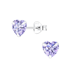 6mm Heart Cubic Zirconia Silver Stud Earrings - 1342